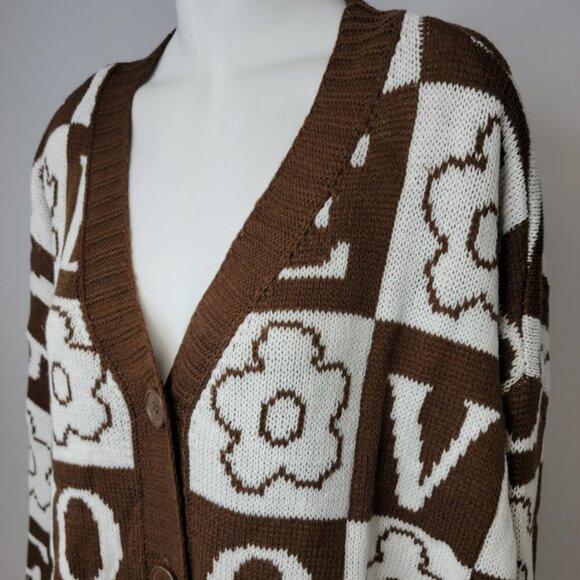 Just Polly Fashion Nova LOVE Floral Cardigan Size Medium Button Front - Picture 2 of 5